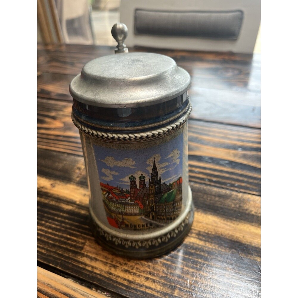 Vintage Gerz Germany Beer Stein München Munich Pewter Lid Ceramic Souvenir Mug